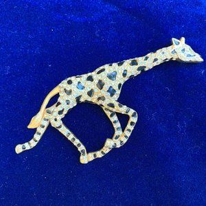 Vintage black enamel giraffe pin Swarovski crystal